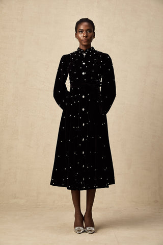 Lola Velvet Bow-Detail Midi Dress — Black