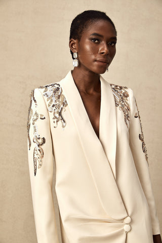 Éléna Sequined Wrap Blazer Dress — Neutral