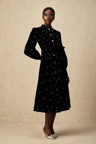 Lola Velvet Bow-Detail Midi Dress — Black