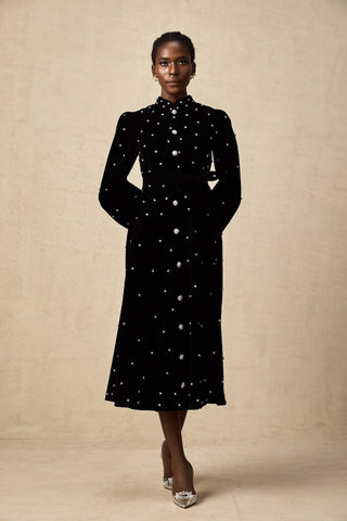 Lola Velvet Bow-Detail Midi Dress — Black