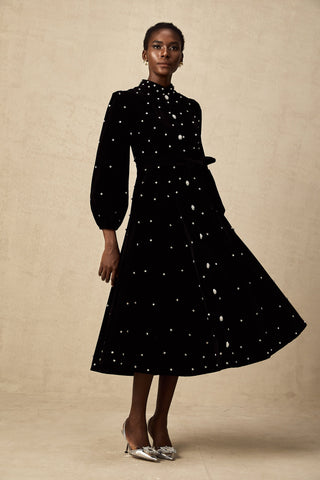 Lola Velvet Bow-Detail Midi Dress — Black