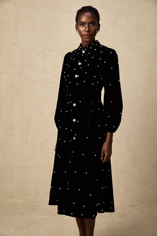 Lola Velvet Bow-Detail Midi Dress — Black