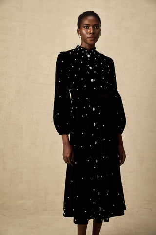 Lola Velvet Bow-Detail Midi Dress — Black