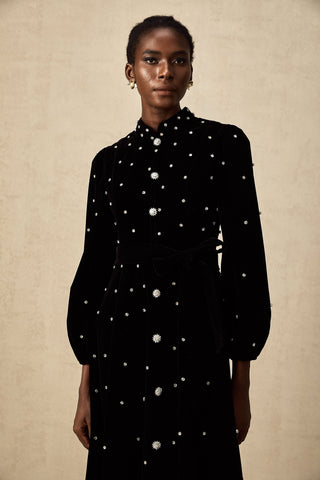 Lola Velvet Bow-Detail Midi Dress — Black
