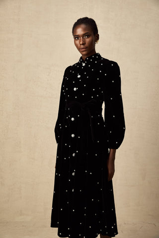 Lola Velvet Bow-Detail Midi Dress — Black