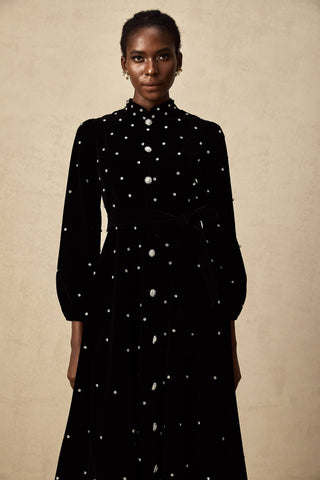 Lola Velvet Bow-Detail Midi Dress — Black