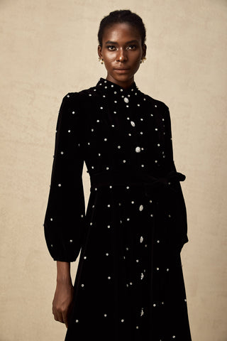 Lola Velvet Bow-Detail Midi Dress — Black