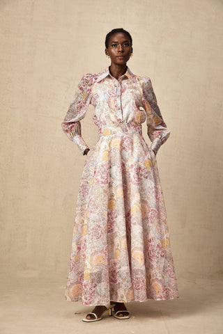 Cherry Patterned Shirt and Skirt Set — Pink