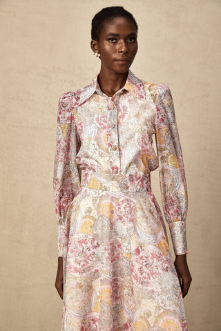 Cherry Patterned Shirt and Skirt Set — Pink