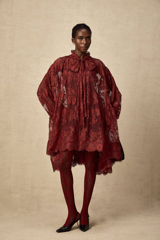 Coline Chantilly Lace Dress — Red