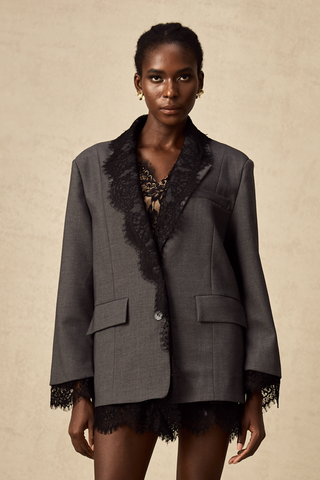 Dianthe Lace-Panel Blazer — Grey & Black