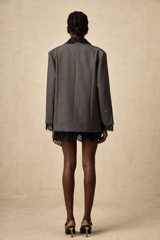 Dianthe Lace-Panel Blazer — Grey & Black