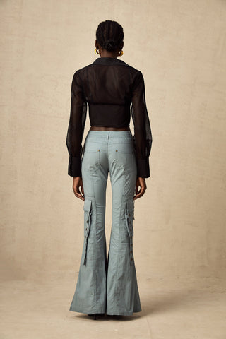 Mila Flared Cargo Trousers — Blue