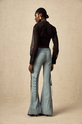 Mila Flared Cargo Trousers — Blue