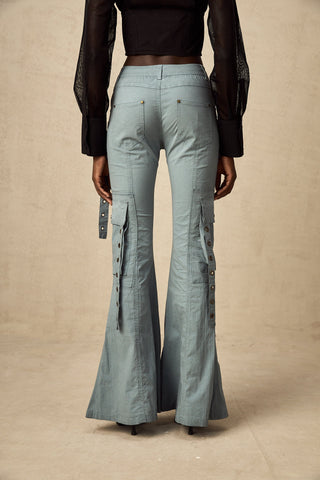 Mila Flared Cargo Trousers — Blue