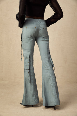 Mila Flared Cargo Trousers — Blue