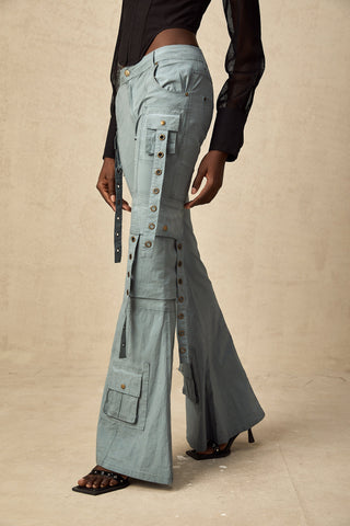 Mila Flared Cargo Trousers — Blue