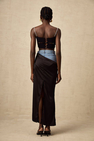 Livia Satin Maxi Skirt — Black & Blue