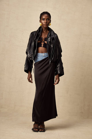 Virginie Quilted Leatherette Jacket — Black