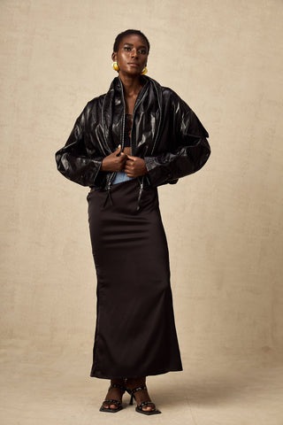 Virginie Quilted Leatherette Jacket — Black