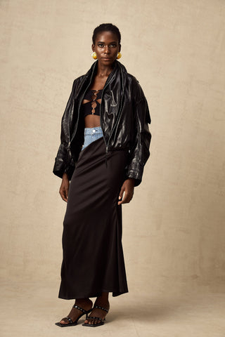 Virginie Quilted Leatherette Jacket — Black