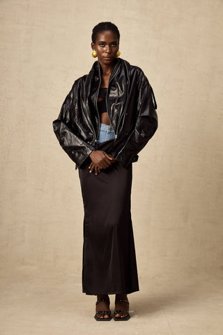Virginie Quilted Leatherette Jacket — Black