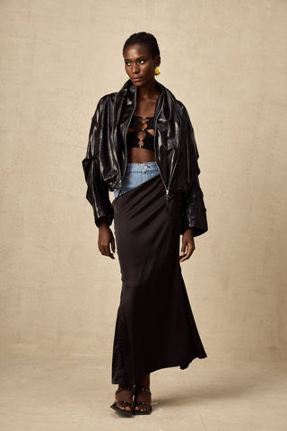 Virginie Quilted Leatherette Jacket — Black