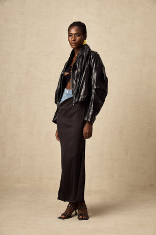 Virginie Quilted Leatherette Jacket — Black