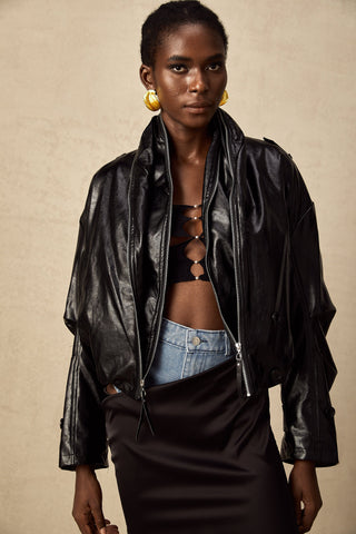 Virginie Quilted Leatherette Jacket — Black