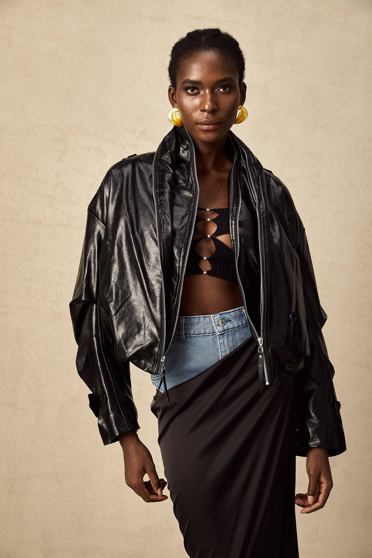 Virginie Quilted Leatherette Jacket — Black