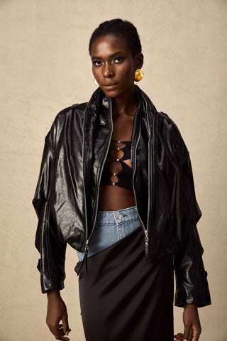 Virginie Quilted Leatherette Jacket — Black