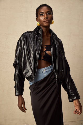 Virginie Quilted Leatherette Jacket — Black
