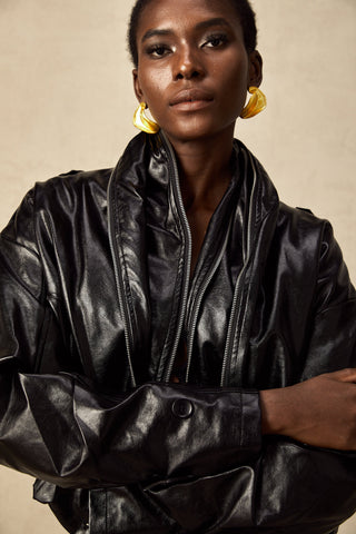 Virginie Quilted Leatherette Jacket — Black