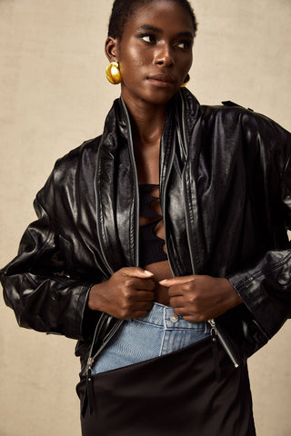 Virginie Quilted Leatherette Jacket — Black