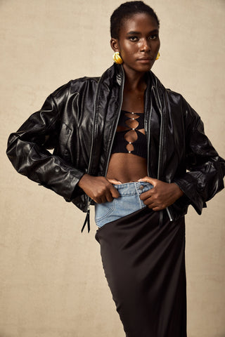 Virginie Quilted Leatherette Jacket — Black
