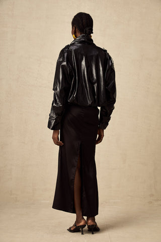 Virginie Quilted Leatherette Jacket — Black