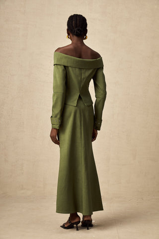 Éléna Asymmetric Jacket and Skirt Set — Green
