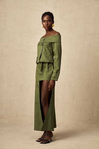 Éléna Asymmetric Jacket and Skirt Set — Green