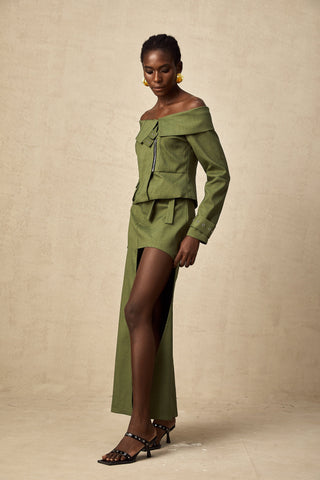 Éléna Asymmetric Jacket and Skirt Set — Green
