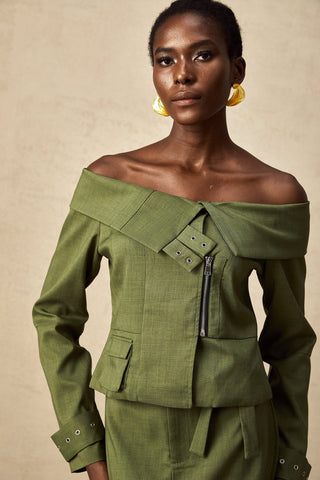 Éléna Asymmetric Jacket and Skirt Set — Green
