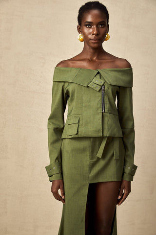 Éléna Asymmetric Jacket and Skirt Set — Green