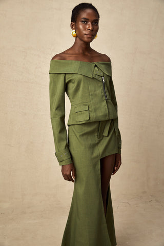 Éléna Asymmetric Jacket and Skirt Set — Green
