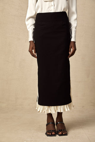 Héloïse Color-Blocked Panelled Skirt — Black & White