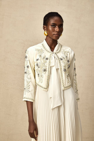 Blanche Crystal-Embellished Jacket and Dress Set — White