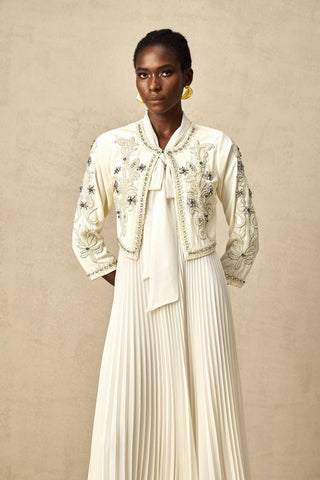 Blanche Crystal-Embellished Jacket and Dress Set — White