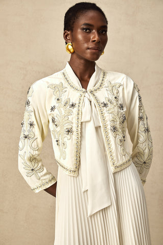 Blanche Crystal-Embellished Jacket and Dress Set — White