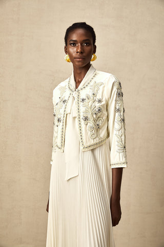 Blanche Crystal-Embellished Jacket and Dress Set — White