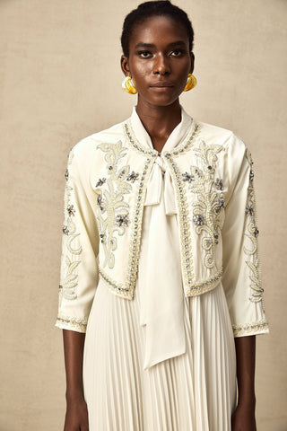 Blanche Crystal-Embellished Jacket and Dress Set — White