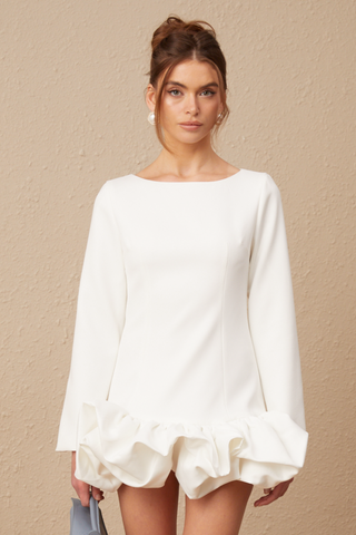 Elodie Bubble-Skirt Mini Dress — White