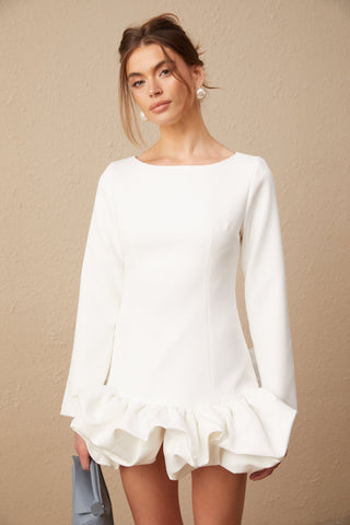 Elodie Bubble-Skirt Mini Dress — White